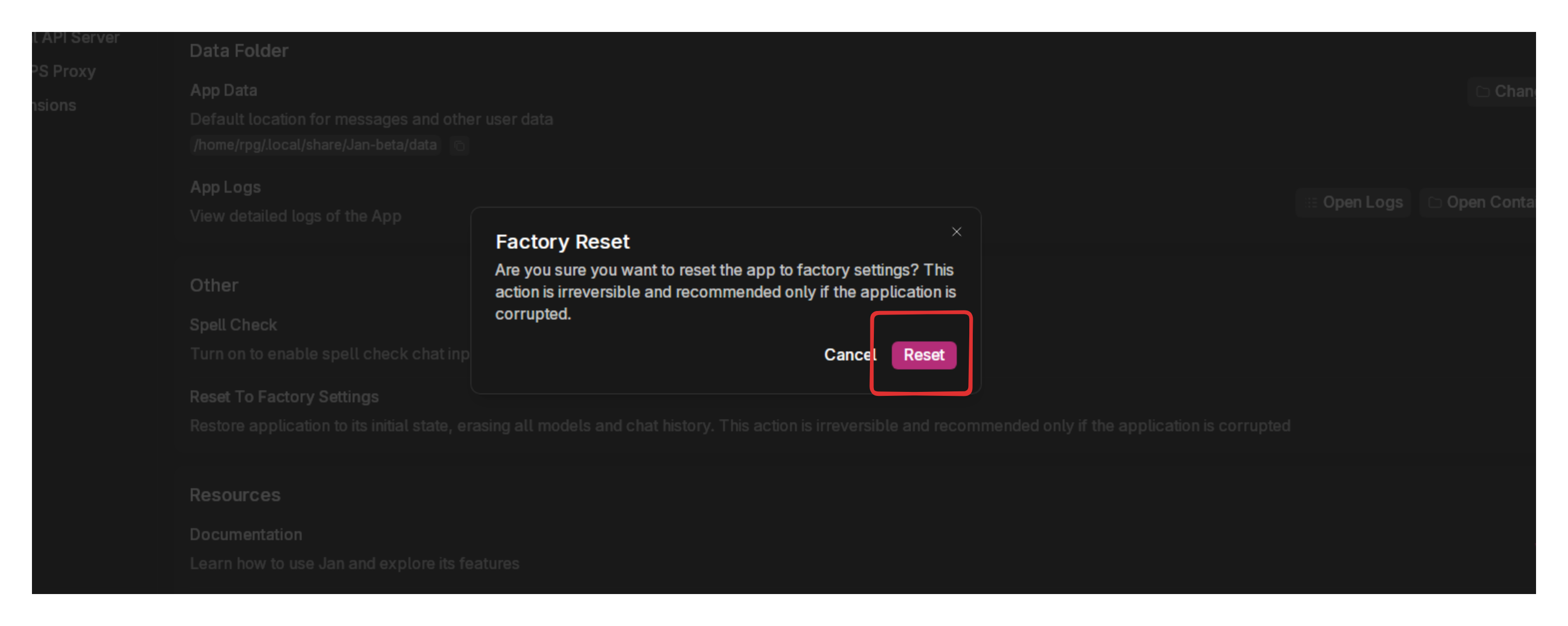 Reset Confirmation